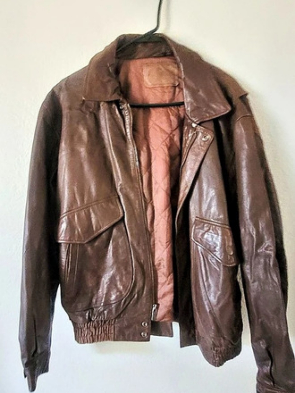 Hunt Club Leather Bomber Jacket Brown Size Medium 39-41